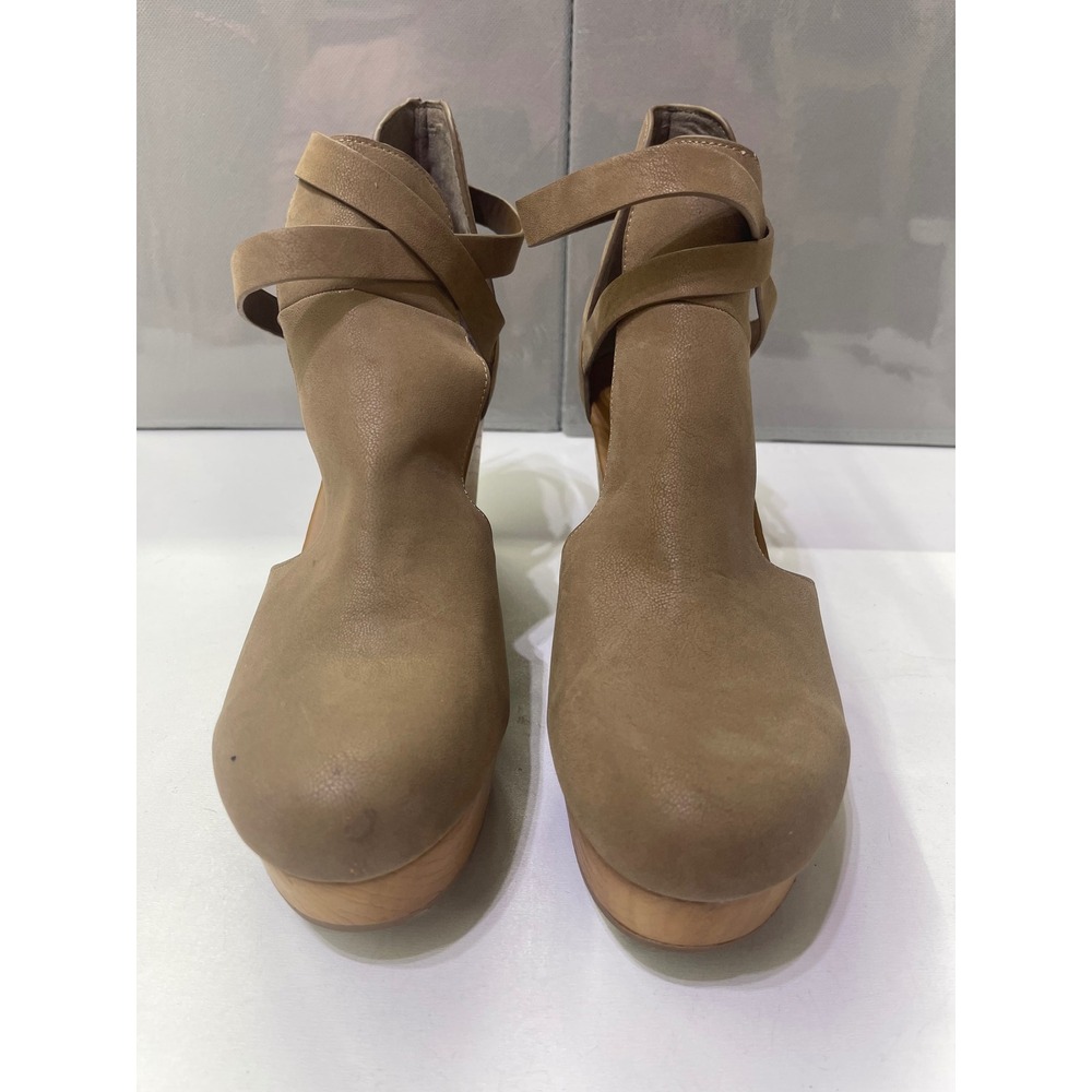 Bamboo Advance-01-10 Tan Brown Ankle Strap Platform Clogs Size 10